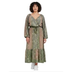 Revolve x boemo Floral Maxi Dress Tiered Ruffle V Neck Smocked Waist Tie Belt 3X